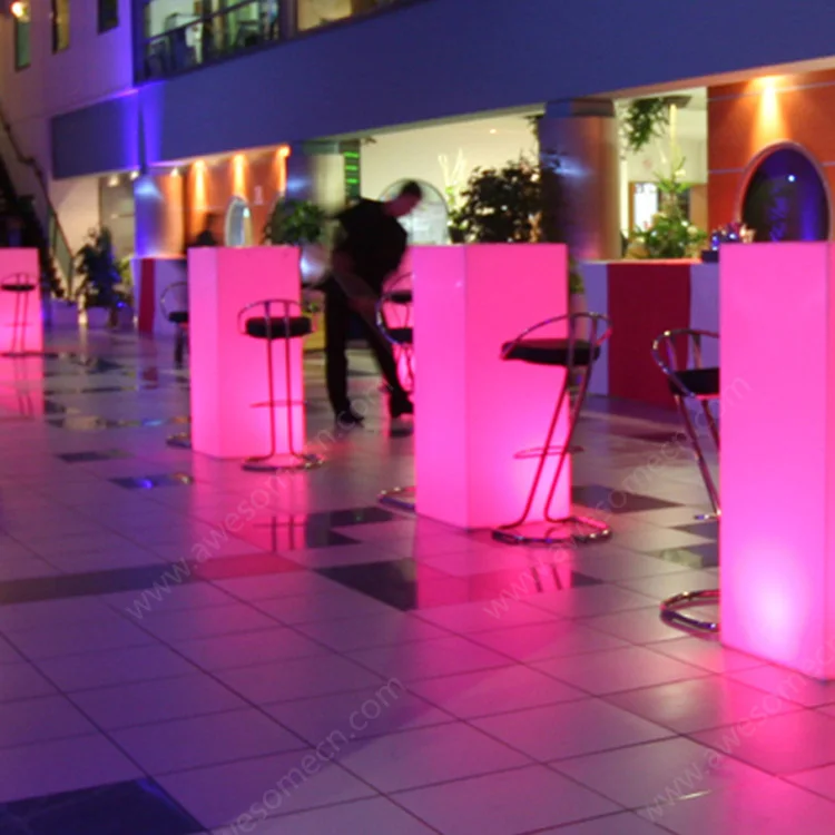 Glow Plastic Pedestal Event Table Square High Cube acrylic Top Bar Table indoor outdoor