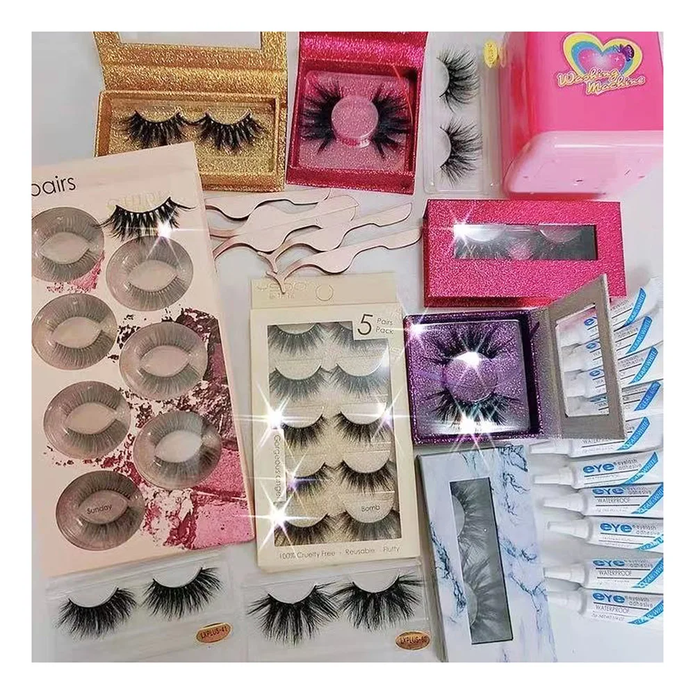 
High Quality 3D Mink Eyelashes 100% Hand Made Full Strip False Eyelashes Custom Packaging Box Wholesale Natural mink Lashes 