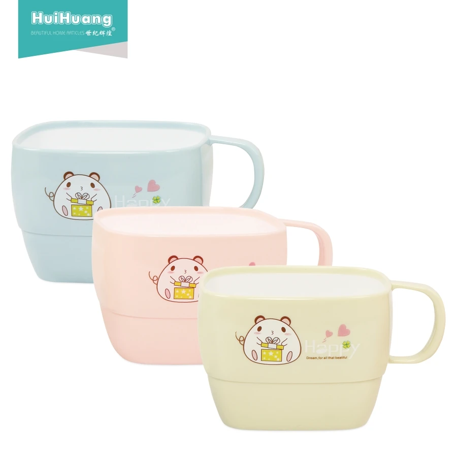 
High quality stackable cute square drinking bulk plastic coffee mugs with handle 