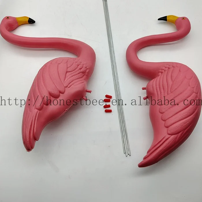 2pcs Plastic Pink Flamingo Yard Ornament Stakes Mini Lawn Statue With Metal Legs Adjustable Feet Length for Sidewalks Garden