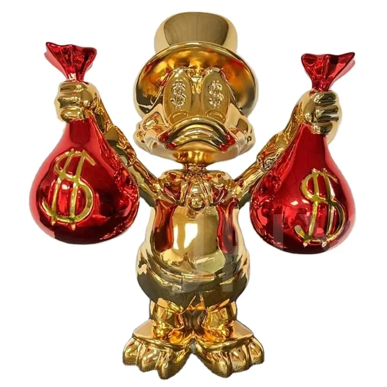 Home Art Sculpture Gold Chrome Plated Donald Duck Resin Statue Pop Art Sculpture Duck Sculptures Indoor