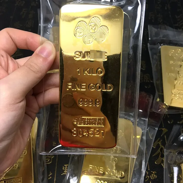 Золотые 999 швейцарские листы 1000 г Твердые чистые медные позолоченные образцы Реквизит Золотая монета значок