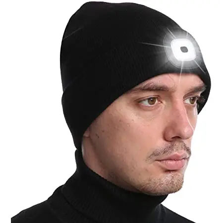 Светодиодная шапка с подсветкой, шапка с подсветкой, перезаряжаемая от USB для мужчин и женщин, налобный фонарь с регулируемой яркостью, Зимняя Шапка-бини с Li