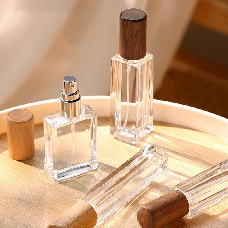 Luxury Private Label 10ml Recyclable Custom Atomiser Spray Square Glass Empty Perfume Bottle Wooden Lid
