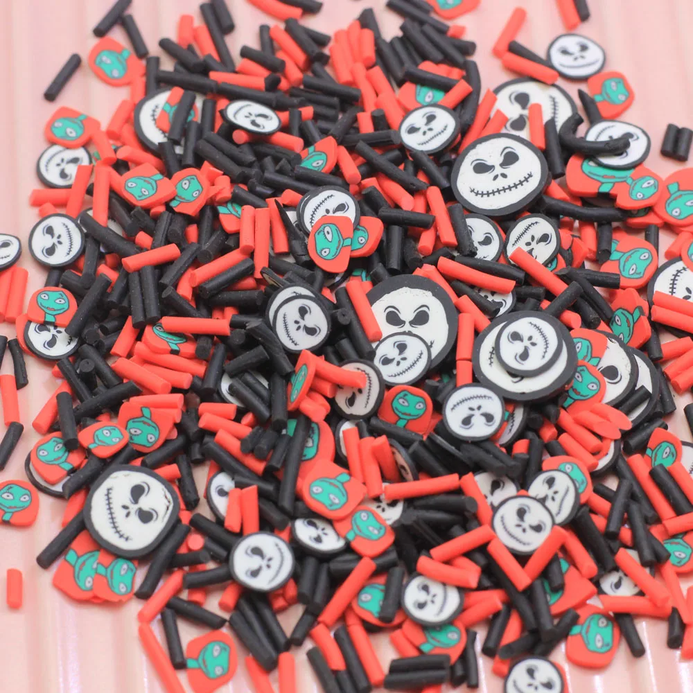 Halloween Series Jack and Sally Face Assorted Clay Slices with Long Candy Sprinkles for DIY Crafts Filling