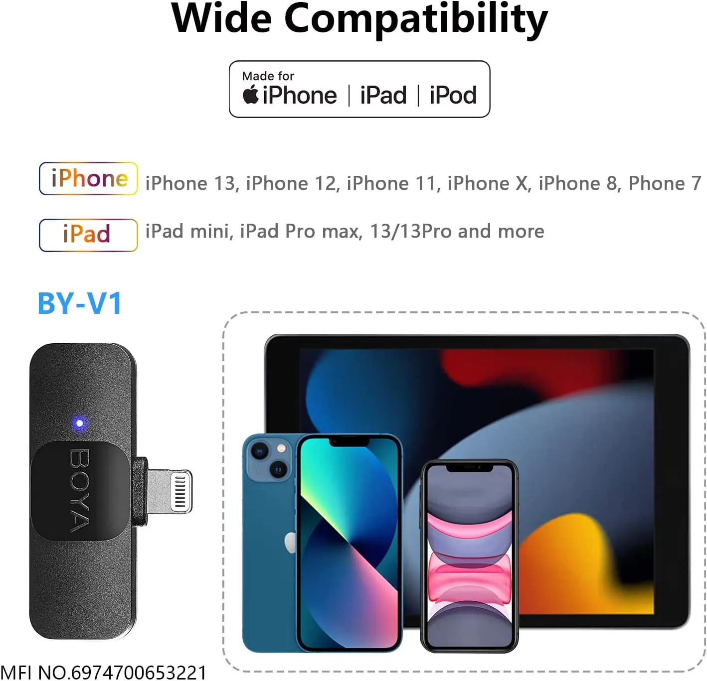 BOYA BY-V2 Video Recording Interview Live Streaming Cancellation Omnidirectional Wireless Lavalier Microphone for iPhone iPad