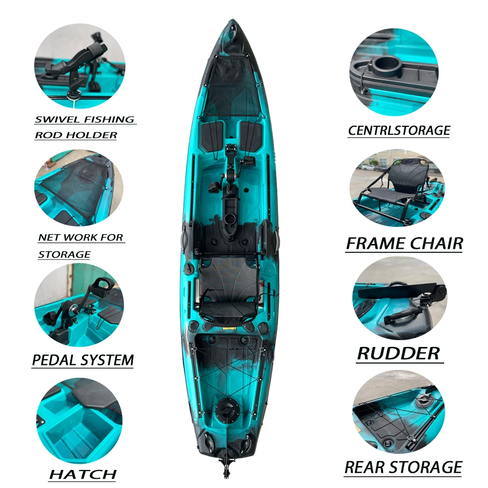 12ft Motor pedal drive single fishing no inflatable kayak3.85M 1 Person Pedal Fishing Kayak With Drive System For Sale