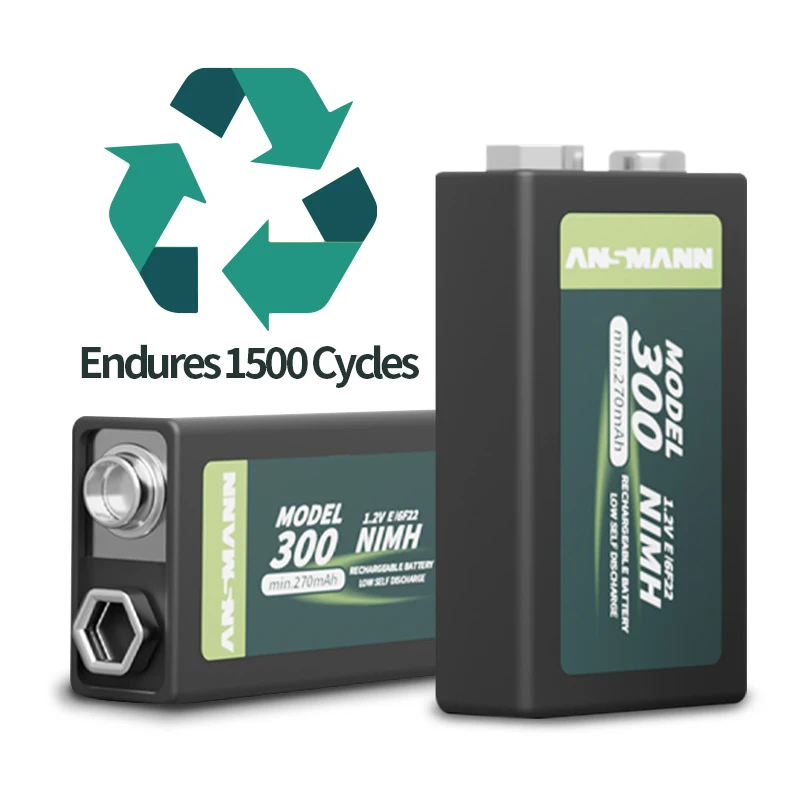 Ansmann Europe Quality nickel metal hydride batteries rechargeable ni-mh 300mah 9V rechargeable battery