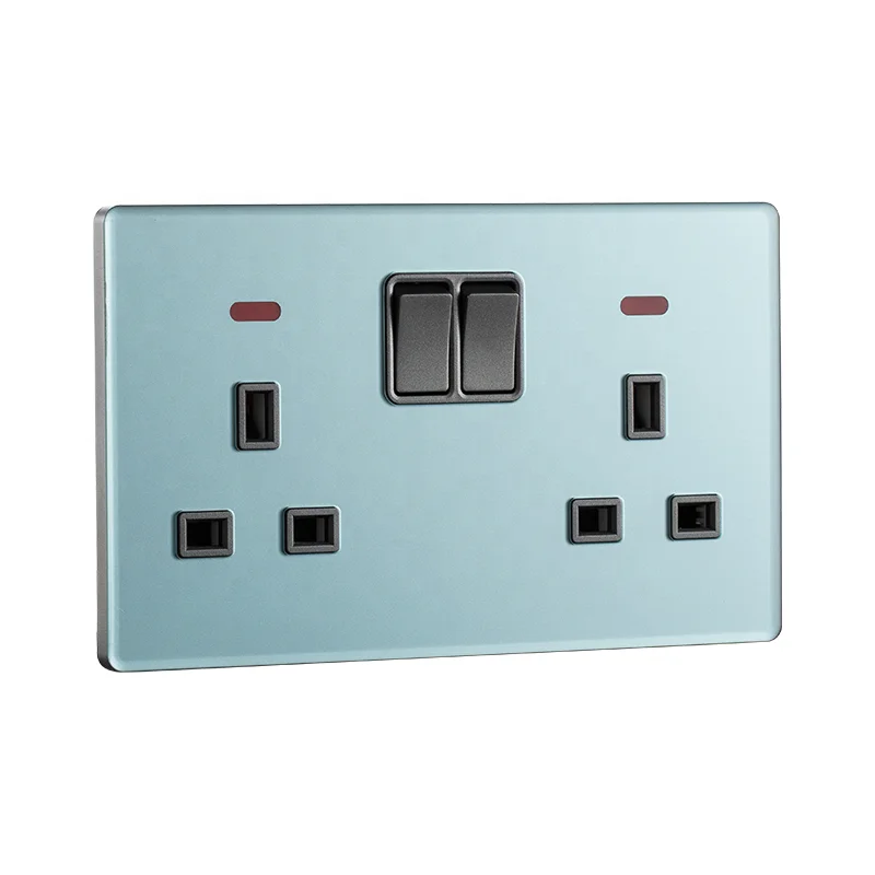 living room glass Double 13A switched socket with neon high quality modern indoor switched socket