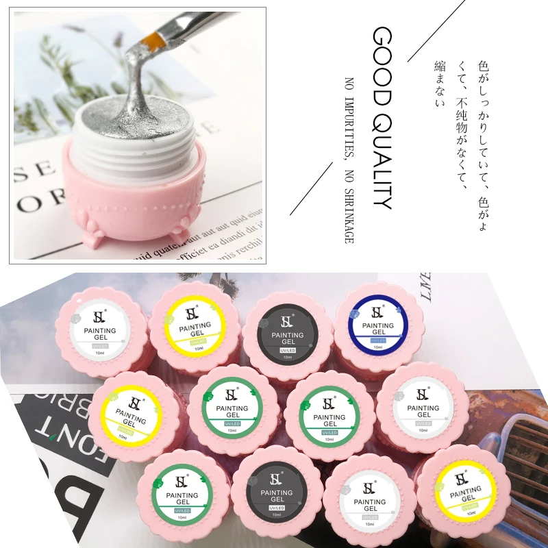 Nail Art Painting Private Label Soak Off Uv Gel Draw Liner Paint Gel Polish Bulk 12 Colors Soak Off Uv Light Painted Gel Nail Po