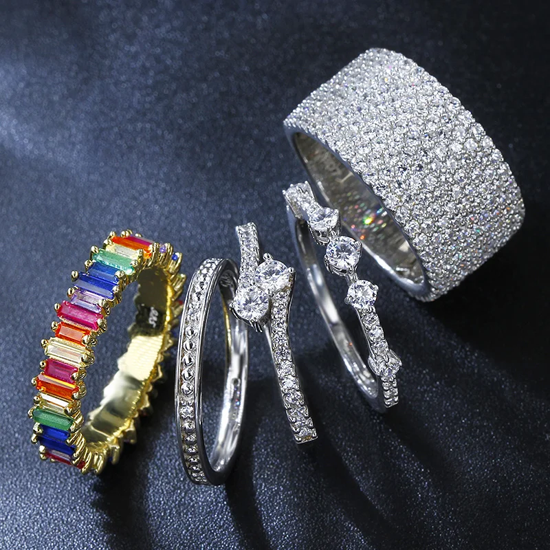 Custom Cubic Zirconia Eternity Rings Women CZ Jewelry Promise Engagement Wedding Three Stone 925 Sterling Silver Diamond Ring