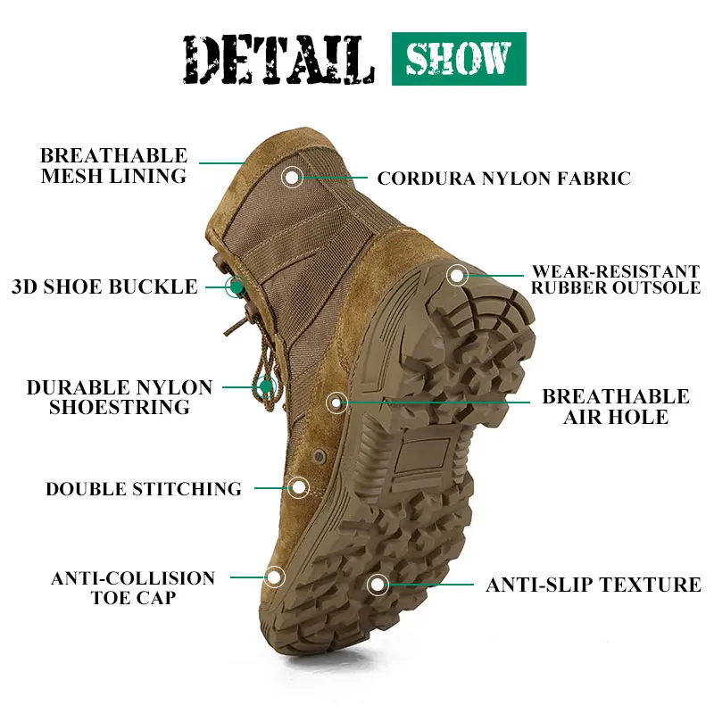 Custom Cordura Desert Tactical Combat Desert Boots Tactical Mens Walking Waterproof Boots