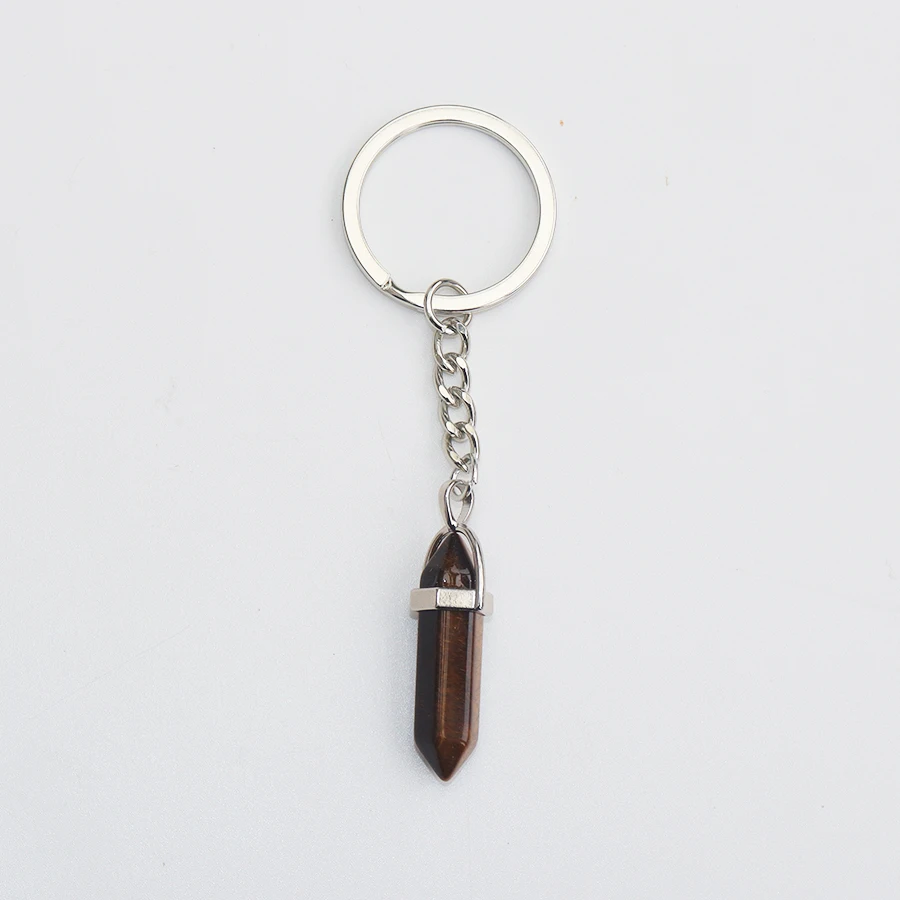 Wholesale crystal keychains natural crystal beautiful anti-loss cure amethyst tiger eye