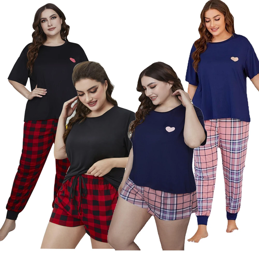Custom 4XL Plus Size Women Sleepwear 2pcs  Short Sleeve Pants  Pijamas Sexy Ladies  Lingerie Pajamas for Women Set