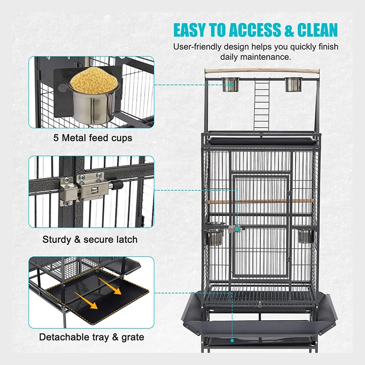 For Parrot Cockatiel Finch Pet House Rolling Stand Bird Cage Include Seed Guard