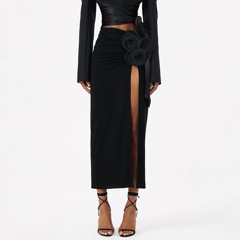 TWOTWINSTYLE Elegant Patchwork Appliques Solid Ladies Skirts High Waist Long Skirts for Women