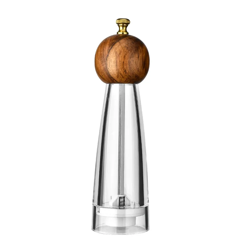 Acrylic Salt and Pepper Grinder Mill Refillable with Ceramic Grinding Core Adjustable Coarseness and Wooden Lid