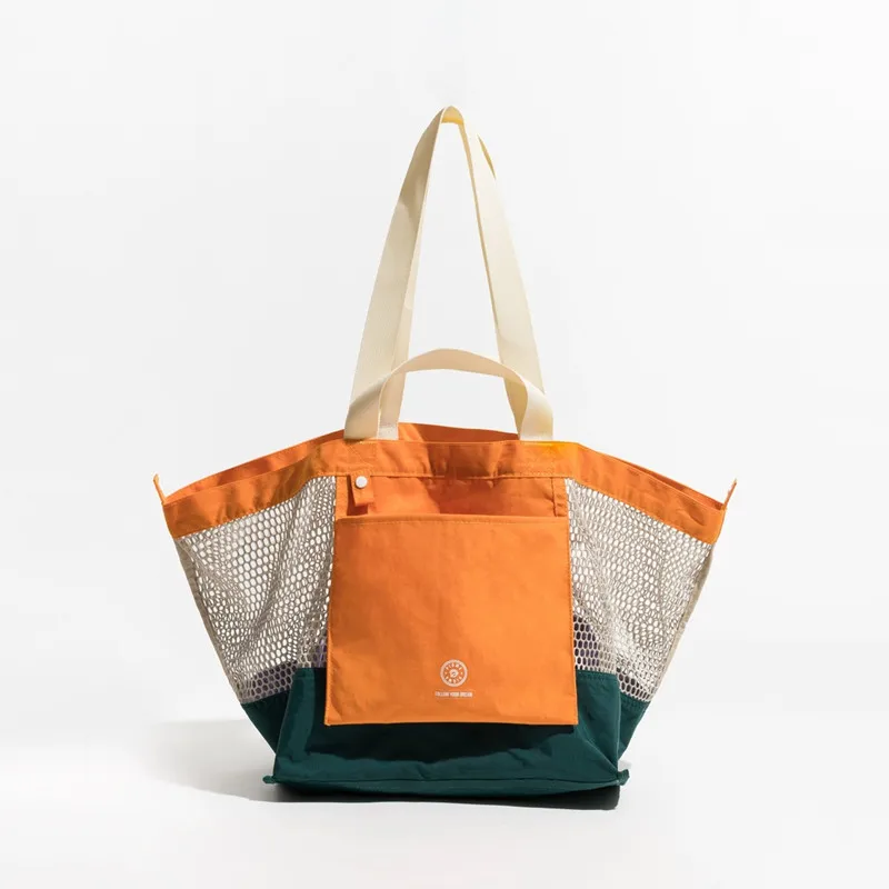 2024 Summer Custom Beach Accessories Ladies Big Comfort Nylon Foldable Mesh Tote Bag with Pockets Fashion Style
