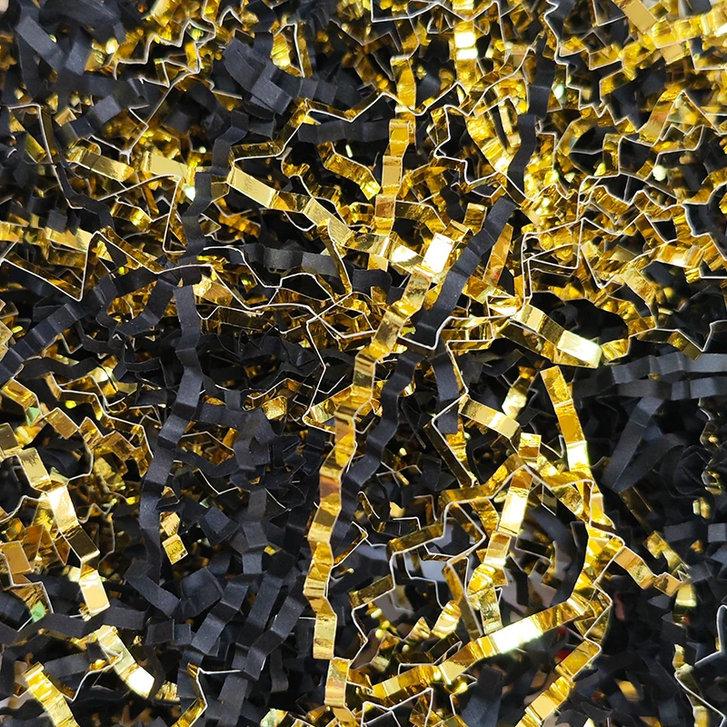 Customized color Packaging Shipping Champaign Gold Black Crinkle Cut Lafite Confetti Shredded Paper for Box Filling Decoration