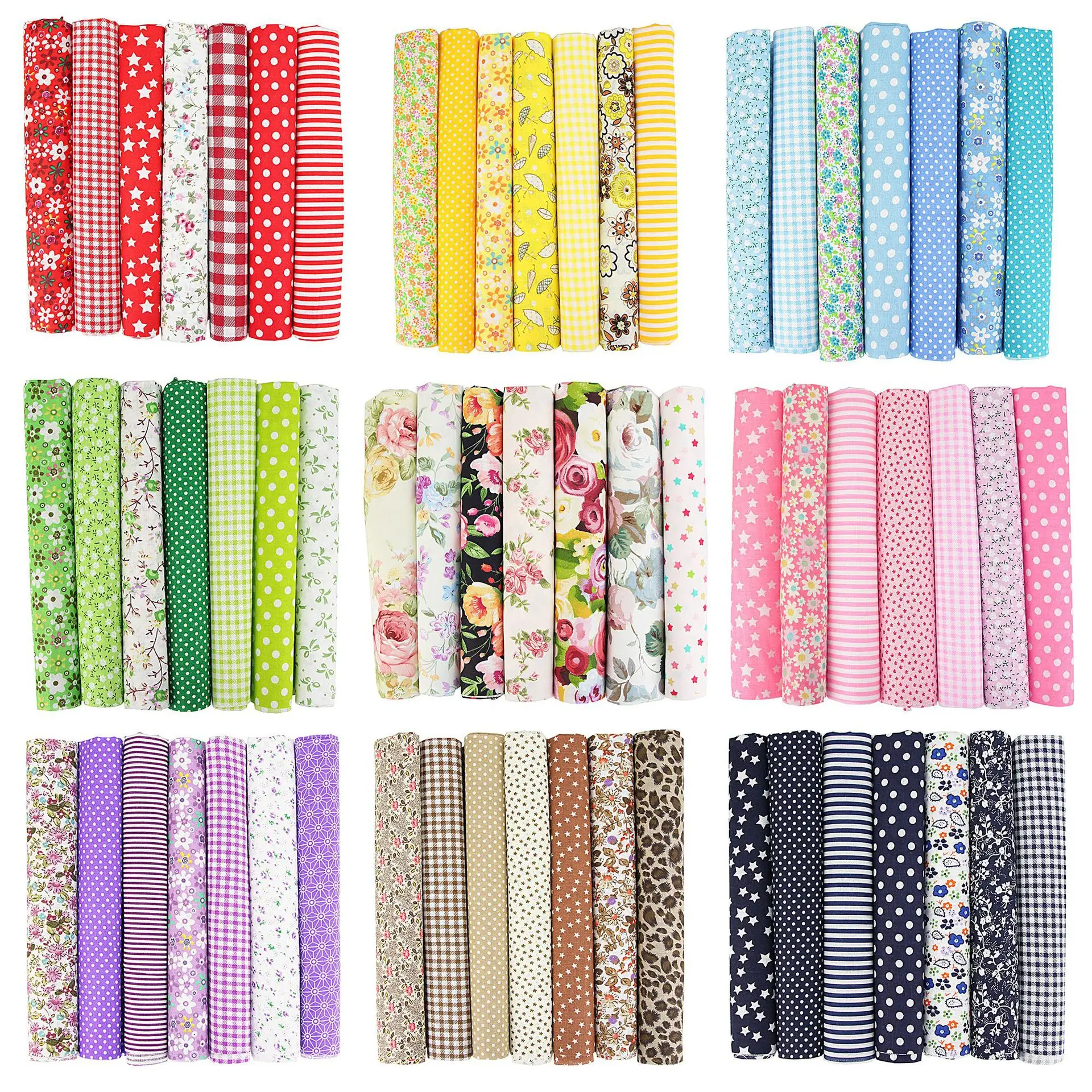 7PCS 50 X 50cm Squares Printed Cloths Sewing Quilting Cotton Fabric for Patchwork Needlework DIY Craft Handmade Material