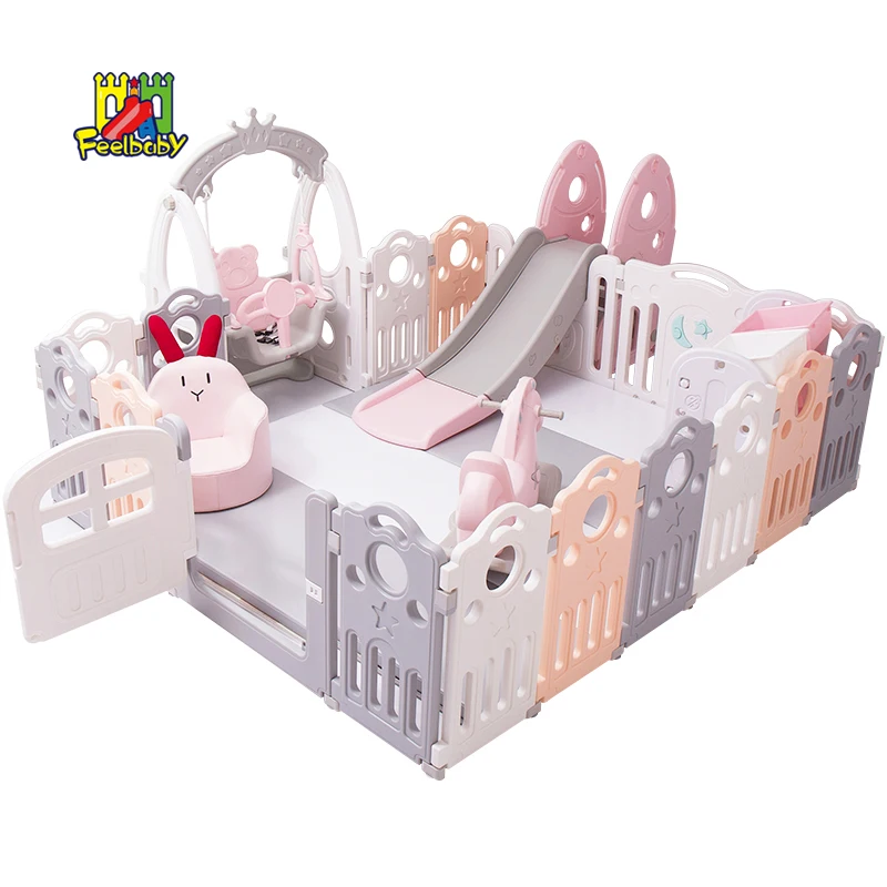 Feelbaby plastic adjustable baby with toy children white plastic fence
