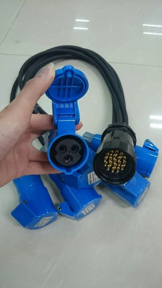 Custom length male or female 19pin socapex breakout cord to 6 units 16A/3P CEE sockets 3 *2.5mm extension cable