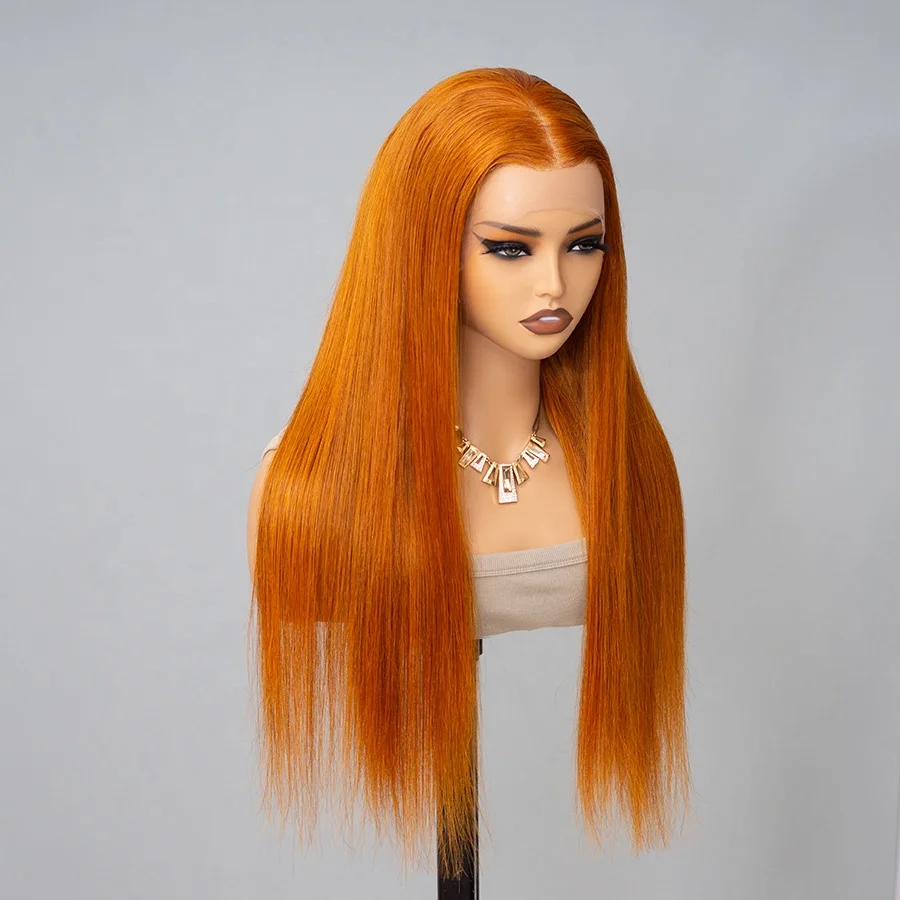 Orange Ginger Color 13x4 Lace Front Wig Straight Pre-Plucked 3D Dome Cap Human Hair Lace Wigs Wholesale