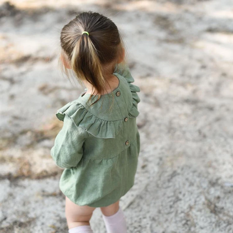 Cotton Linen Bubble Sweet Baby Girls Long Sleeve Romper Bubble Clothing