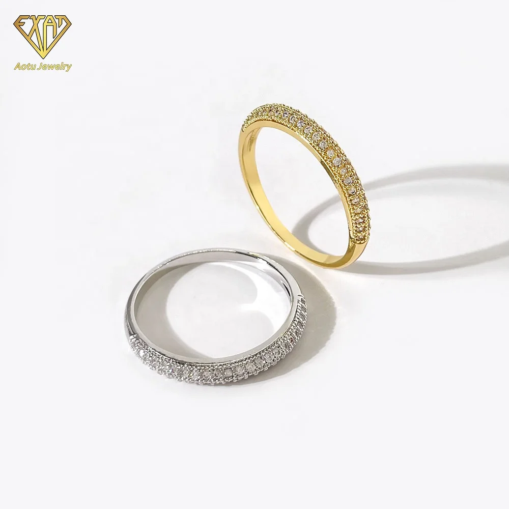 setting half circle zircon ring fashion classic can stack ring