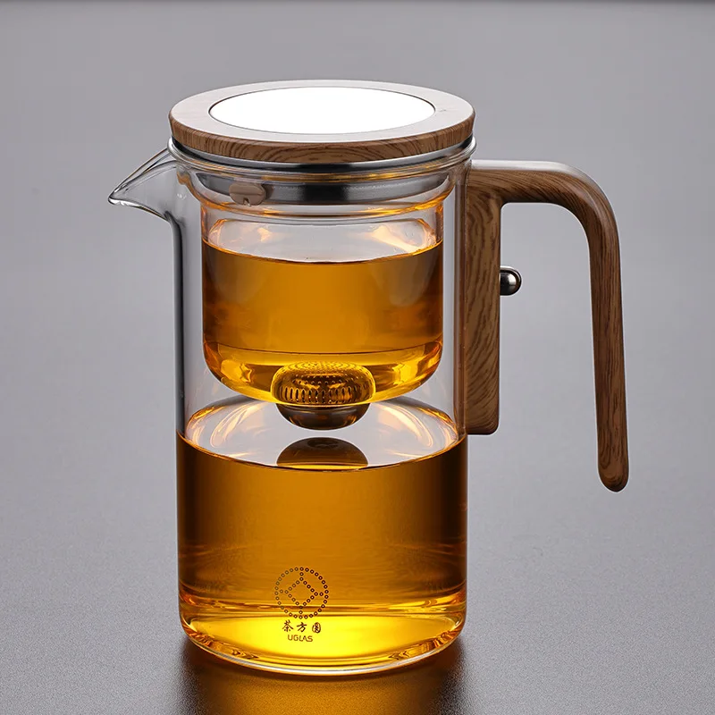 Large Capacity 600ml High Borosilicate Glass Teapot Wooden Handle Magical Heat Resistant Water Separation Inner Coffee Tea Set