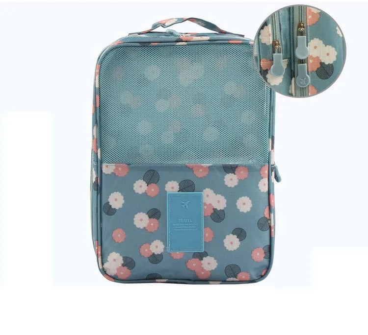 wholesale waterproof fashion custom printing nylon or polyester wholesale travel shoe bag with zipper