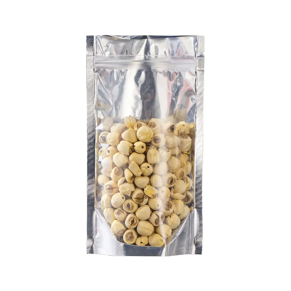 
Custom Wholesale Ziplock Aluminum Foil Cookie Food Front Clear Stand Up Mylar Bags 