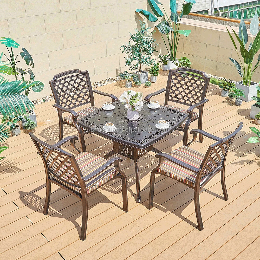 Hot sale outdoor garden furniture cast aluminum backyard dining square table and chair