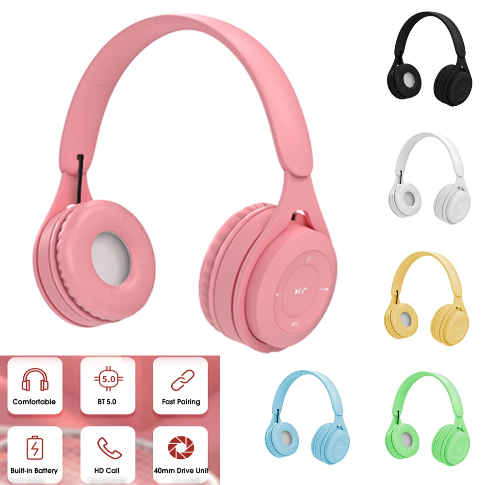 Blue tooth Wireless Headphones Macaron Color Hifi Music Earphones Can Inserted TF Card Gaming Headset