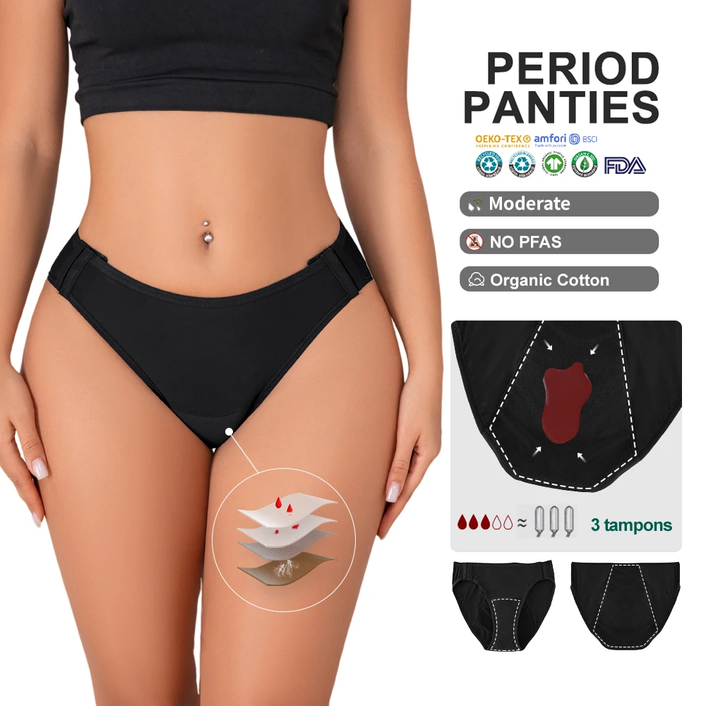OEM ODM 4 Layer Moderate Detachable Bikini Menstrual Panties Reusable Culotte Menstruelles Leakproof Period Panties For Women
