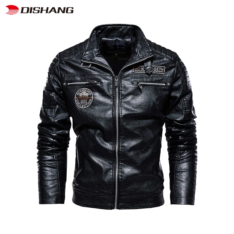 Custom Logo High Quality PU Leather Jacket Causal Belted Faux Leather Motorcycle Jacket Zipper Biker Coat Jacket For Man