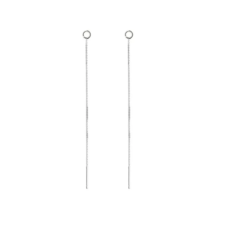 925 Sterling Silver Tassel Threader Drop Earrings Long Chain Ear Line