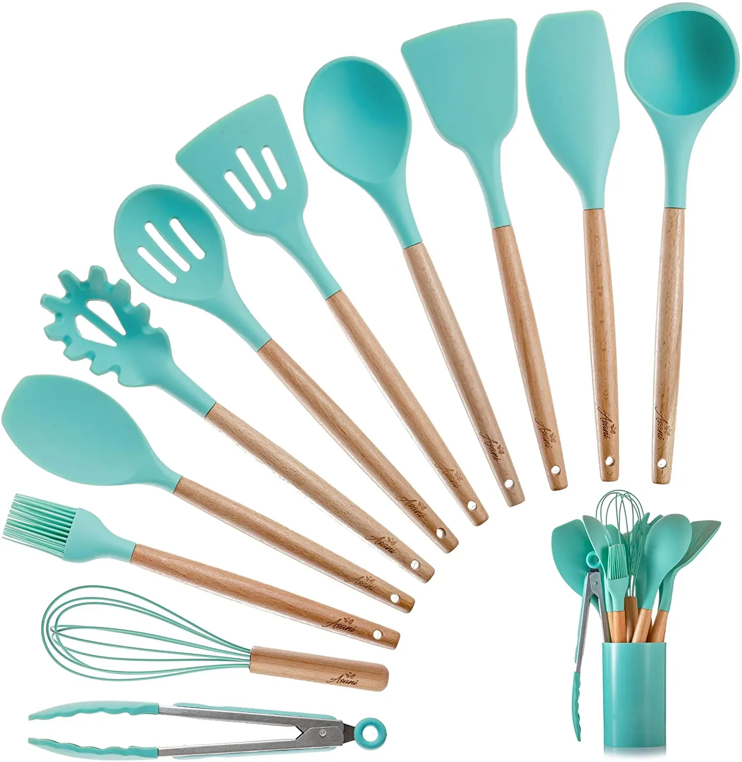 12 piece Silicone Kitchen Utensils set with holder for kitchen set