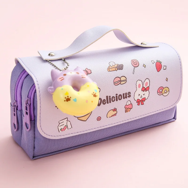 New Design Multi-functional Stationery Storage Bag Cute Cartoon Double Layer Pencil Case Student Cute Portable Pen Bag