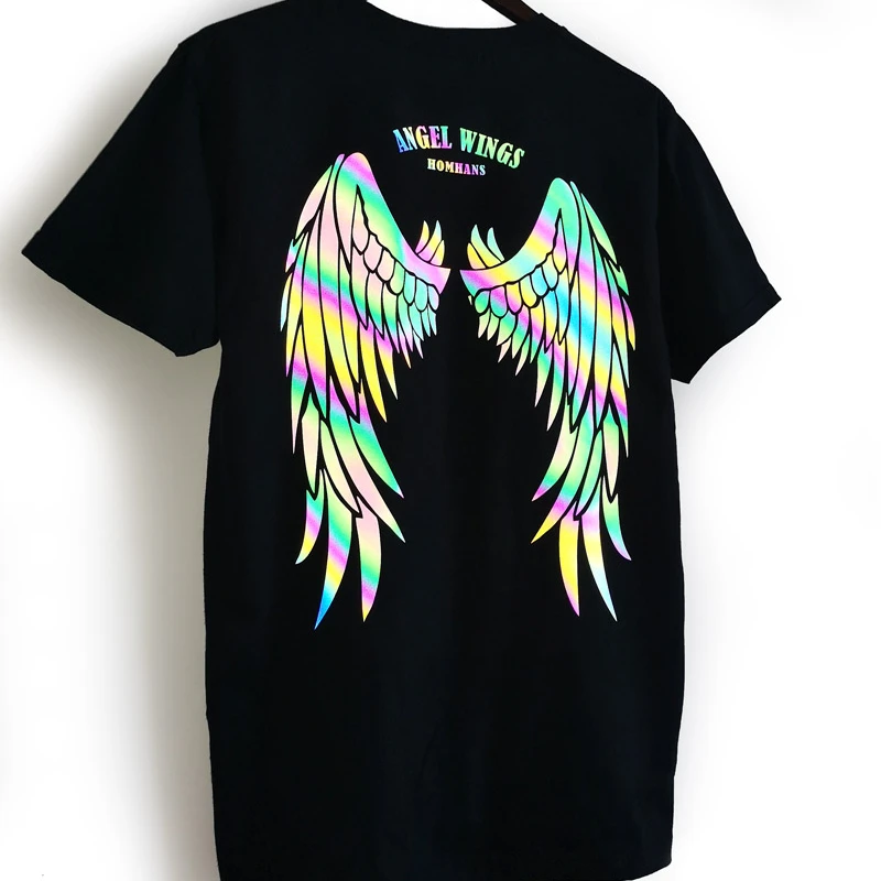 210G Rainbow reflective wings heavy cotton T shirt loose brand short sleeve for male and female lovers