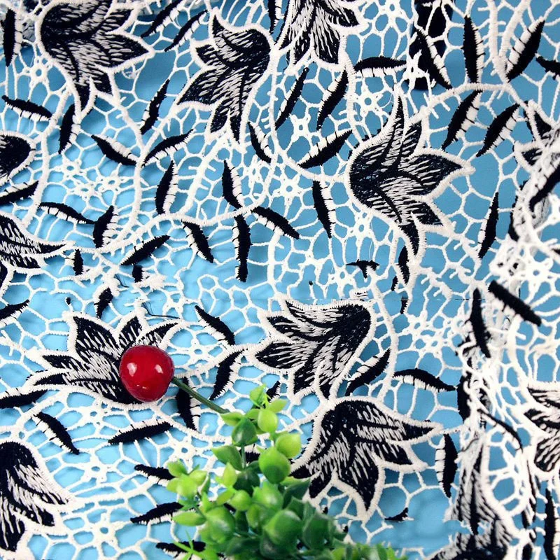 Latest Eco-Friendly Nigerian Rhinestone Two-Tone Cord Water Soluble Lace Fabric