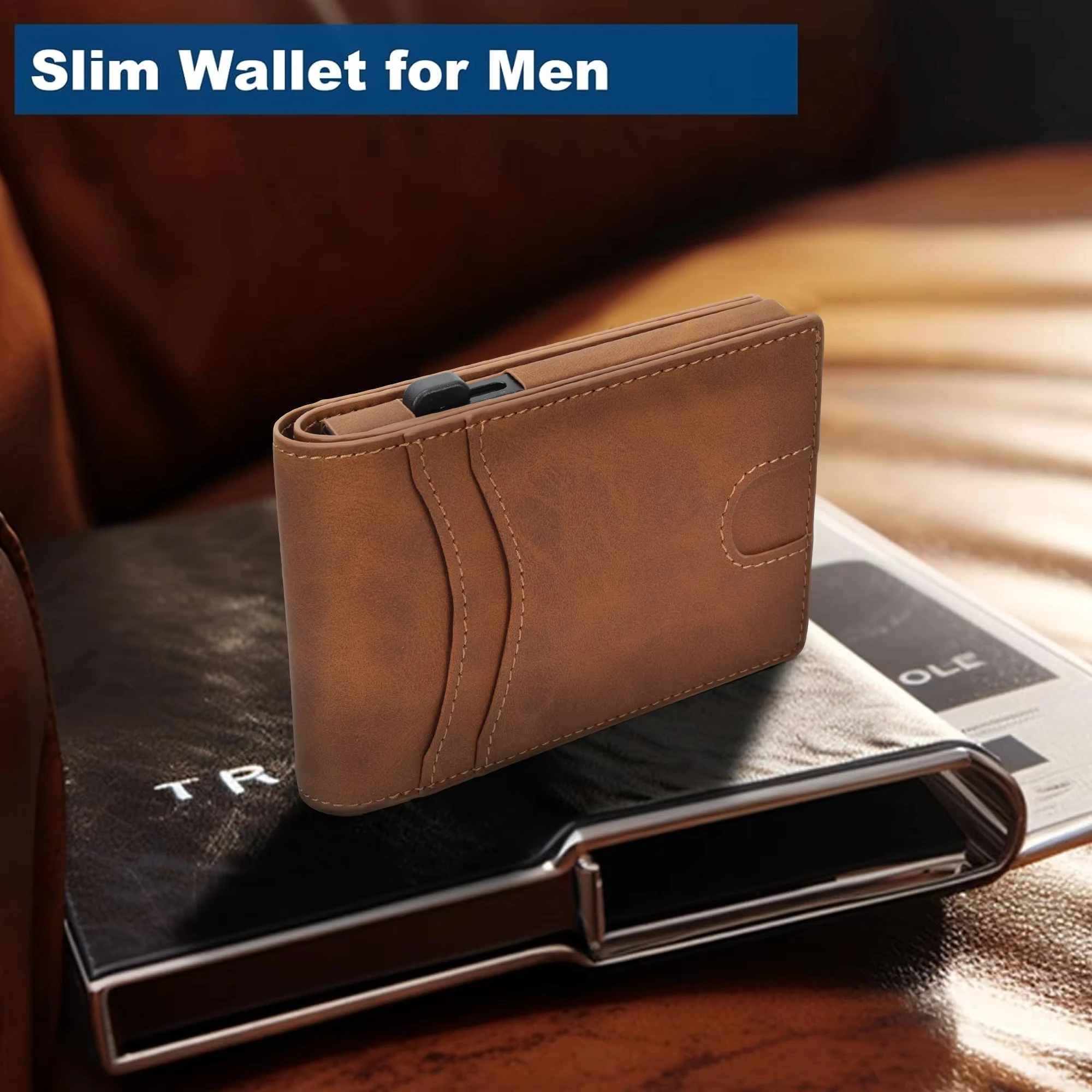 Billeteras Leather Magnetic Fold  Wallet RFID Blocking Pop Up Card Holder Wallet carteira masculina billetera hombre