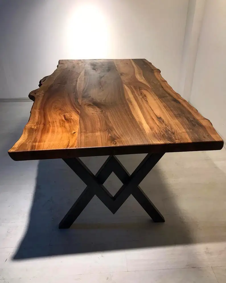 Wide Plank Rustic Saw Mark Walnut Table Industrial Rectangle Solid Walnut Wood Dining Table