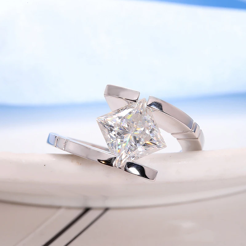 18K Solid Gold Lab Grown CVD Diamond Man Ring Princess Cut 3.17 Carat Solitaire with IGI Certificate Diamond Band Ring for Men