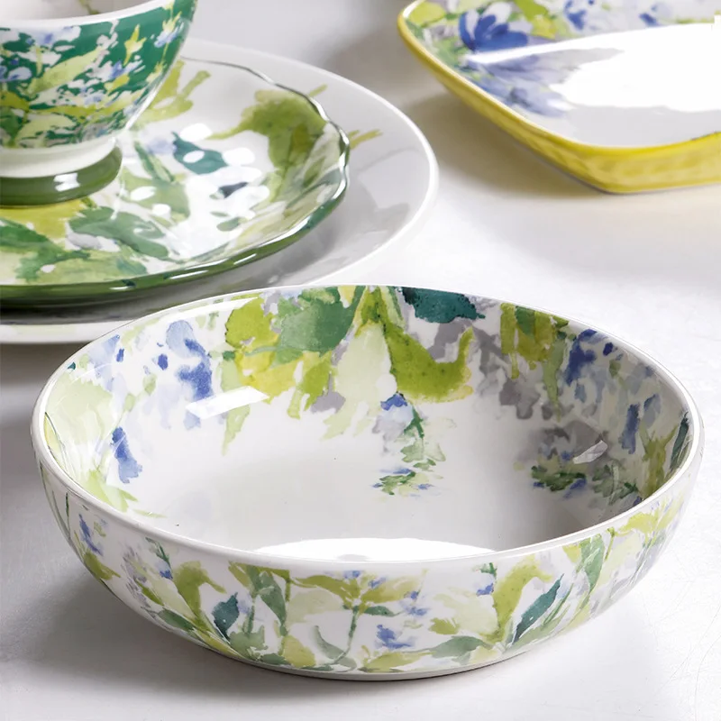 Творческая свежая паста тарелка в пасторальном стиле глубокая с фруктами керамический Прохладный цветочный чайный набор Посуда