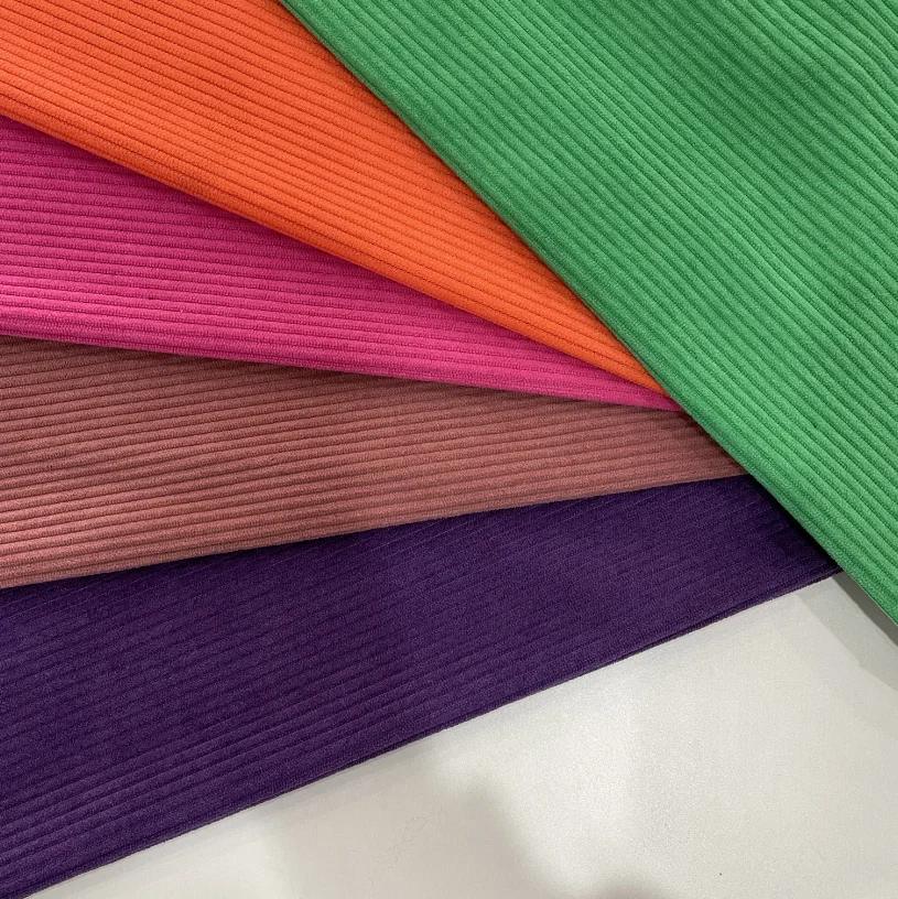 Wholesale Stripe Velvet Fabric Stretch Print Polyester Stretch Dress Knitted Rib Fabric For T-Shirt Vest Casual Wear