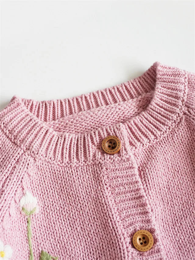 1Pcs Custom Logo RTS Autumn Baby Infant Clothes Long Sleeve 100% Cotton Floral Girls Toddler Knit Cardigan