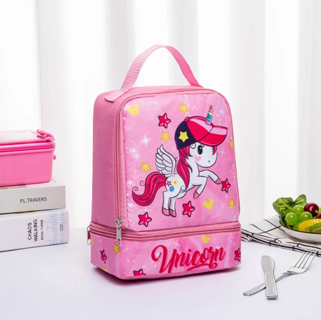 Новая детская Портативная сумка для ланча, креативные двойные сумки для бенто, сумка для ланча для студентов с мультипликационным анимационным рисунком