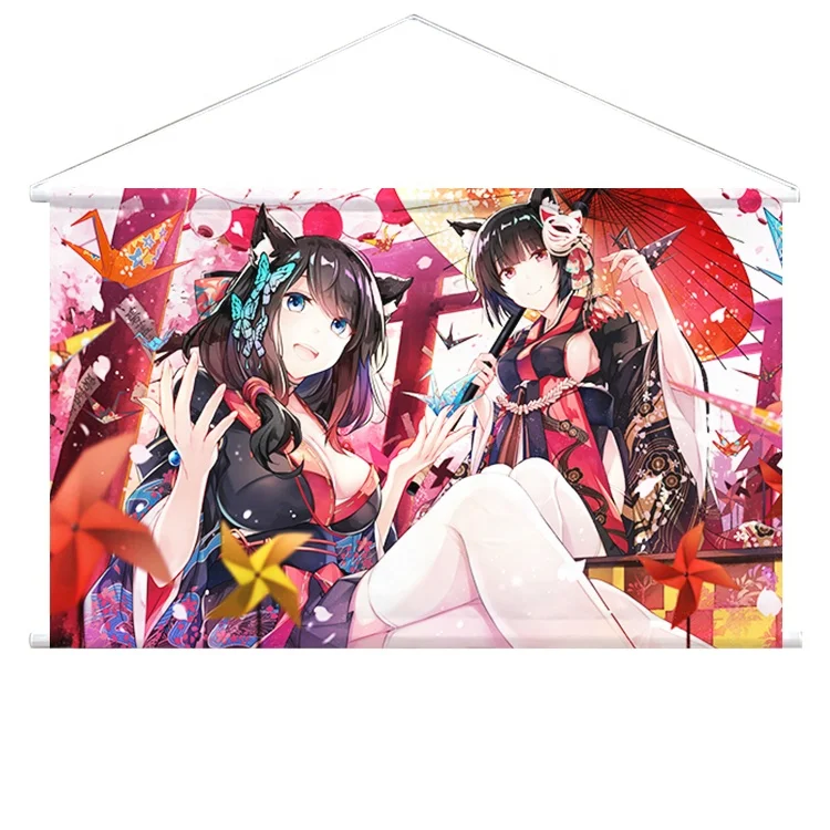Custom Design Fast Delivery Hanging scroll Anime Hanging Poster With Plastic/ Aluminium Rod Wall Scroll