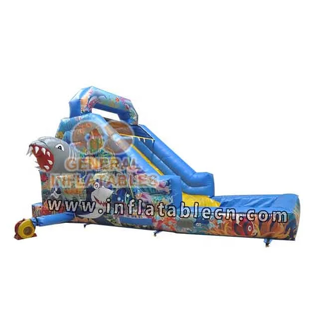 Ocean shark inflatable water slide with pool waterslide pool blow up slide